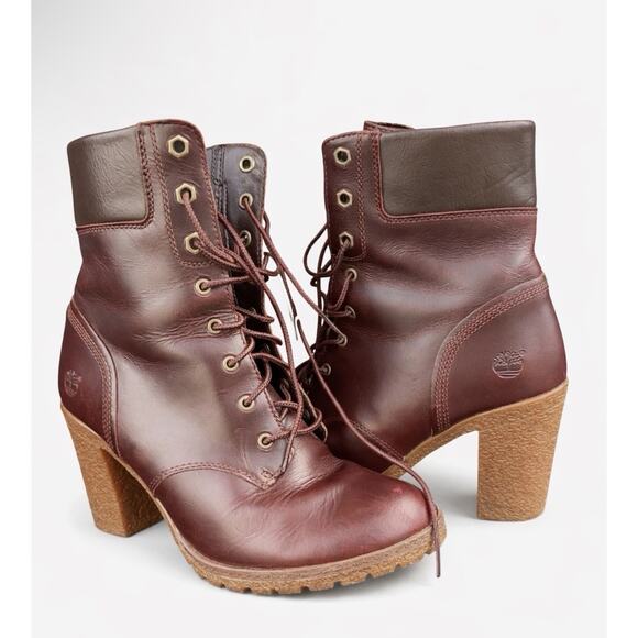 Timberland Shoes - Timberland Glancy Heeled‎ Combat Boots Burgundy Size 8 Leather Lace Up Casual